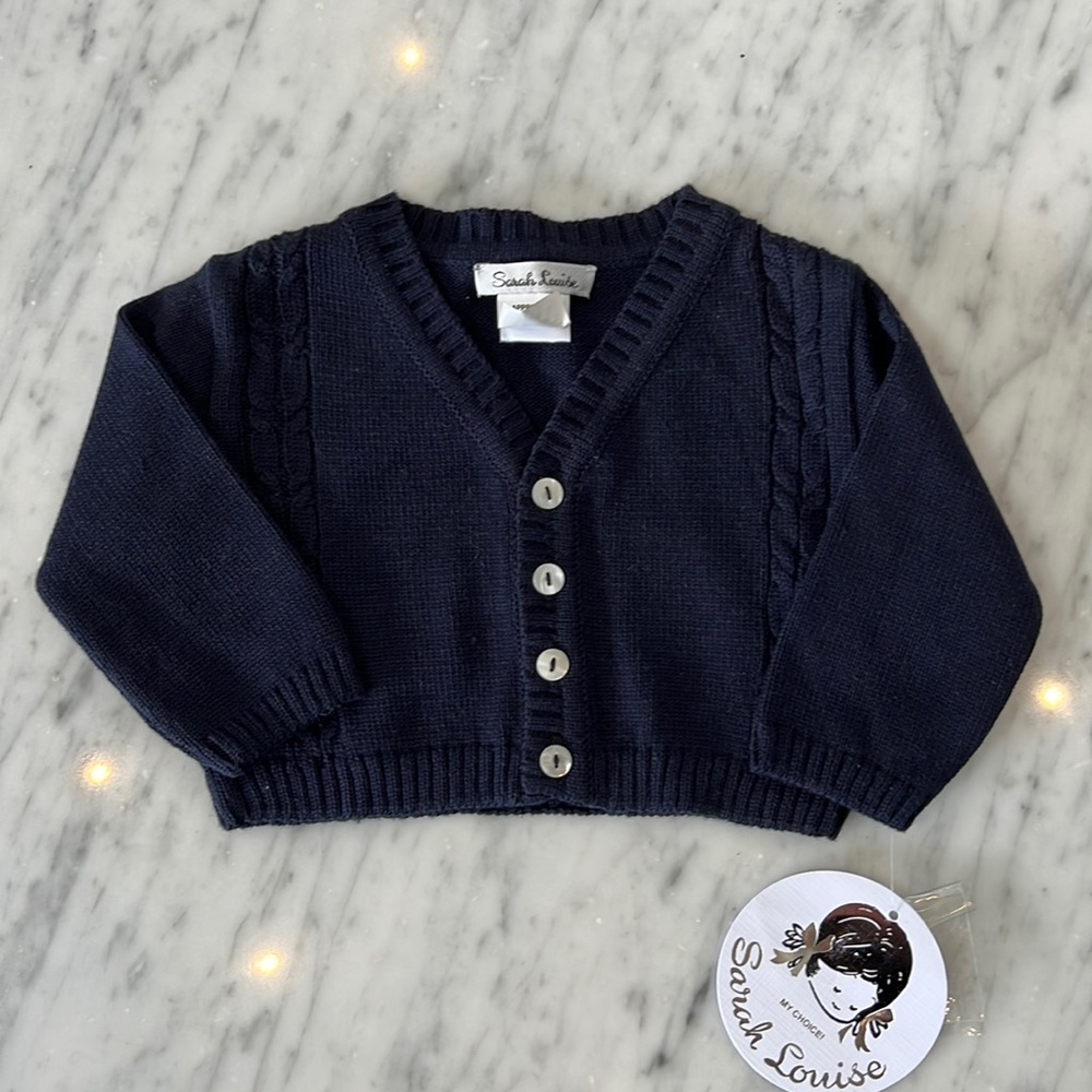 New Sarah Louise Baby Cable Knit Cardigan Sweater In Navy